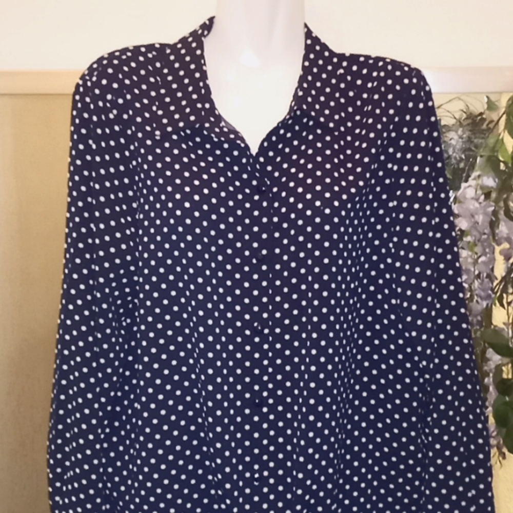 Susan Graver Polka Dot Long Sleeved Blouse-#0121